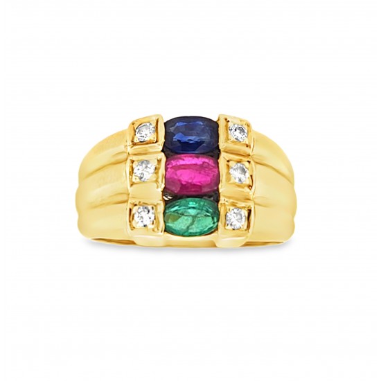 Pre Owned 18ct Multi Gem Ring ZX709 Pre Owned 18ct Multi Gem Ring ZX709